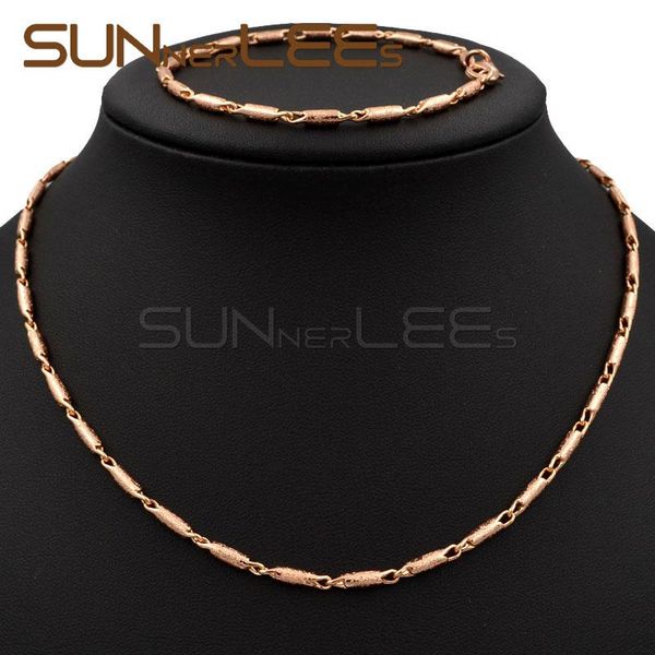 

2mm new fashion jewelry mens womens gift rose gold color necklace bracelet set classic design frosted link chain c53 rs, Silver