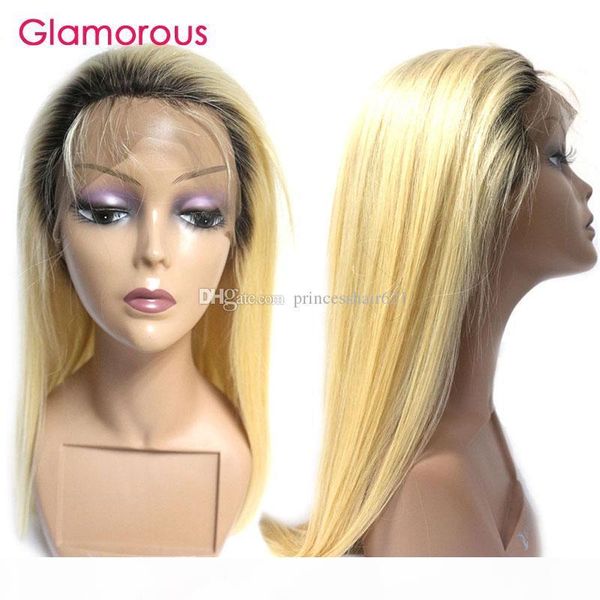 

glamorous brazilian human hair full lace wig 12 14 16 18 20 22 24inches ombre blonde grey burgundy #27 brown colored hair wigs, Black;brown