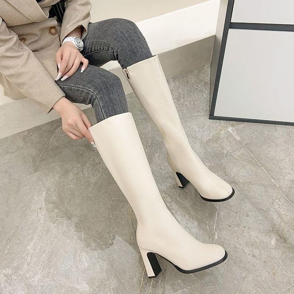 

natascha women boots winter knee high boots square heel square toe shoes spring/autumn zip dress party, Black