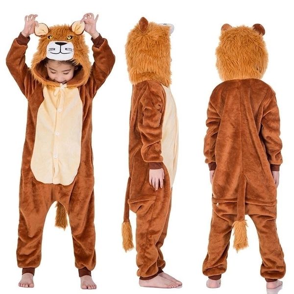 

new year carnival tiger lion costume child baby hooded onesie children flannel for kids boys animal pajamas sleepwear y200325, Blue;red