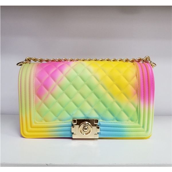 

jelly purses and handbags for women rainbow gradient candy ladies hand bags pvc chain crossbody bag 2020 c1011