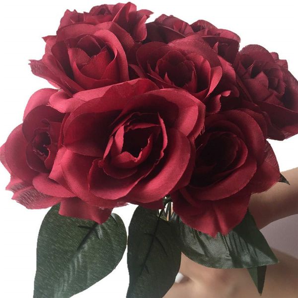 Borgonha Silk Rose Flower Roses 20 Cores Para Centro De Casamento Centerpieces Bouquet de Noiva Flores Decorativas Artificiais Y200104