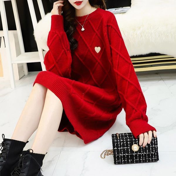 

2021 new mode plus size female winter clothes 140kg mid length loose and thin woman's sweater 8p68, Black