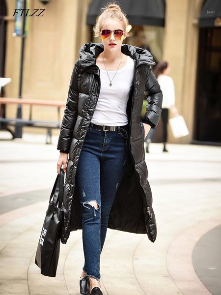 

ftlzz 2019 winter women 90% white duck down jackets parkas black down jacket women hooded coats long warm casual snow outwear1