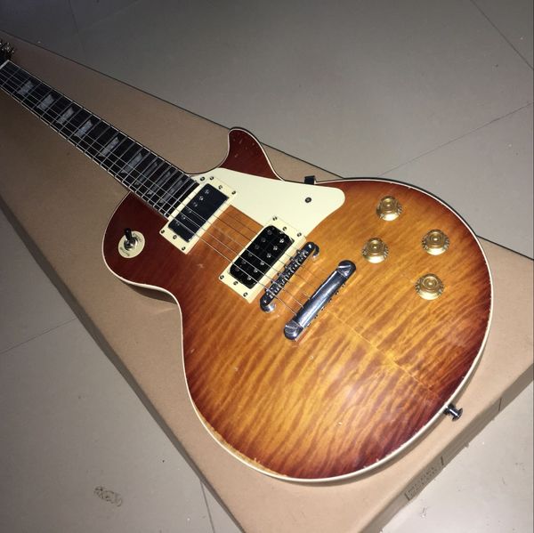 

handwork heavy relic electric guitar with flame maple standard custom electric guitar.sunburst color.one piece neck and body
