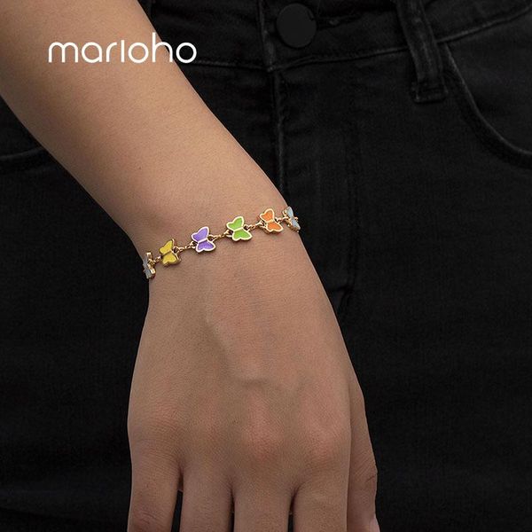 

link, chain marioho fashionable dripping colorful butterfly bracelet retro color multi- alloy for women jewelry gift, Black