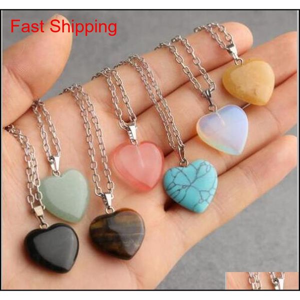 

heart hexagonal prism turquoise opal natural quartz crystal healing chakra stone pendant necklace jewelry for women jllemo bdedome, Silver