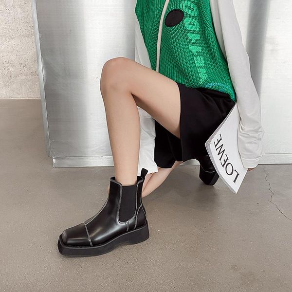 

pring autumn patent leather ankle boots women motorcycle boots female shoes woman thick sole punk winter snow ljb202, Black