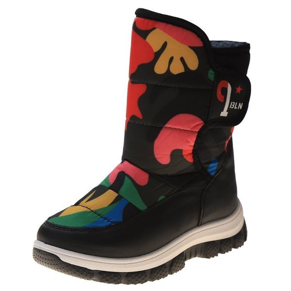 

new fashion winter high for kids toddlers boys boots warm plush mid calf outdoor walking sneakers children school shoe, Black;grey