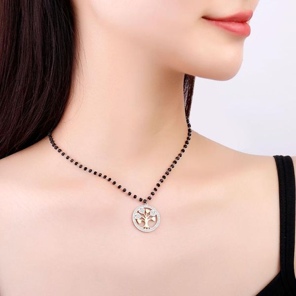 

stainless steel tree of life pendant necklace for women black crystal beads choker necklace gift for mom fashion jewelry collier, Golden;silver