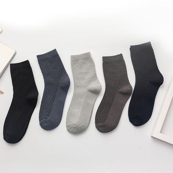 

men's socks 5 pairs men bamboo fiber business casual male large  breathable compression long, Black