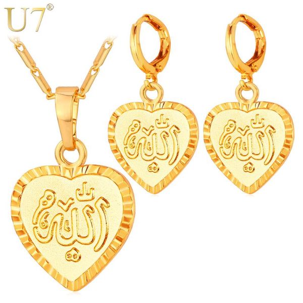 

u7 muslim jewelry set for women fashion gold color heart shaped earrings necklace set s736, Silver