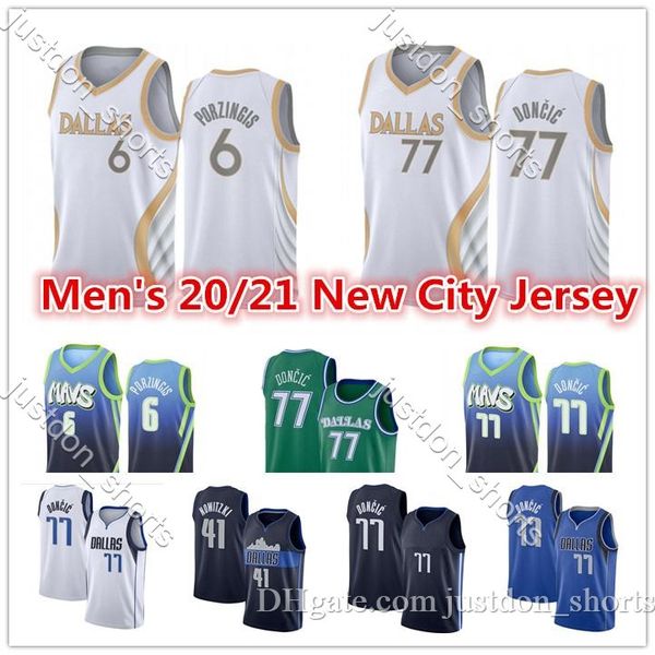 

men luka 77 jersey doncic green 2021 new blue navy kristaps 6 porzingis dirk 41 nowitzki city white edition basketball jerseys, Black;red