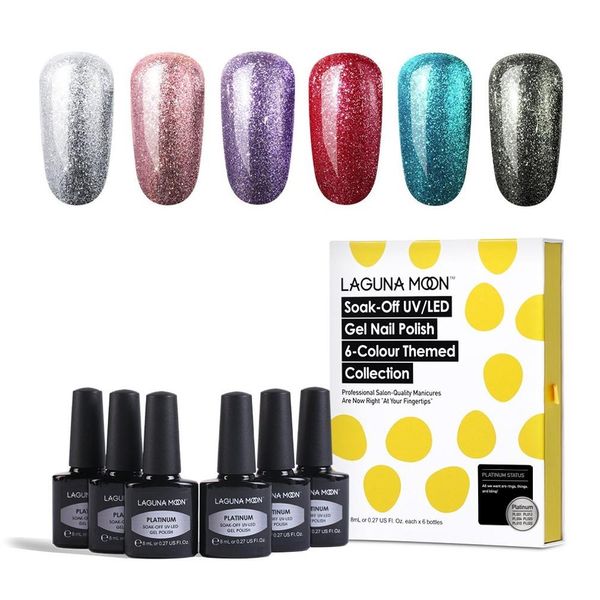 

lagunamoon 6pcs/kit gel nail polish semi permanent uv led lamp enamel lacquer varnish base coat 2pcs set gellak gel nails, Red;pink