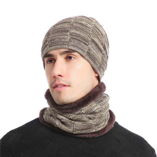 

winter beanie hat for men women hat scarf comfortable scarf set male female warm set 2 pcs skullies beanies 2020, Blue;gray