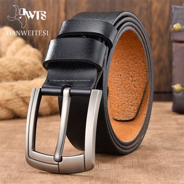 

[dwts]men belt male leather men genuine strap luxury pin buckle fancy vintage jeans 220315, Black;brown