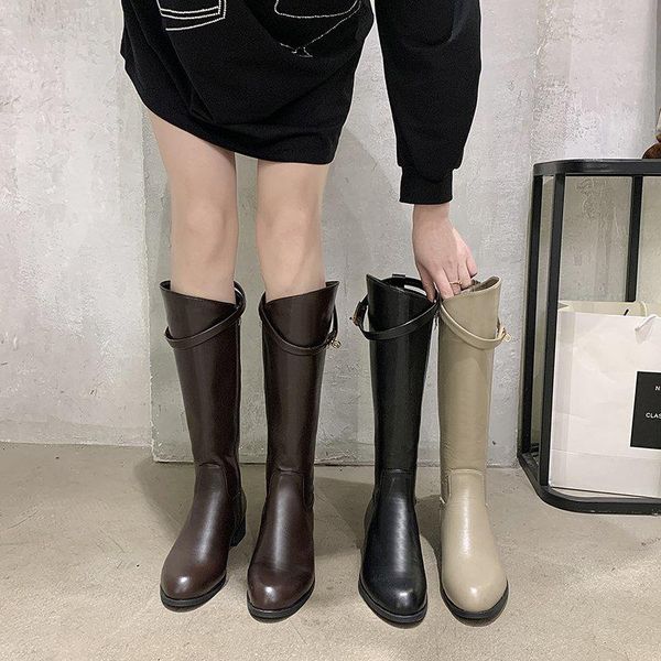 

women's boots autumn round toe shoes thigh high heels high winter footwear boots-women booties ladies, Black