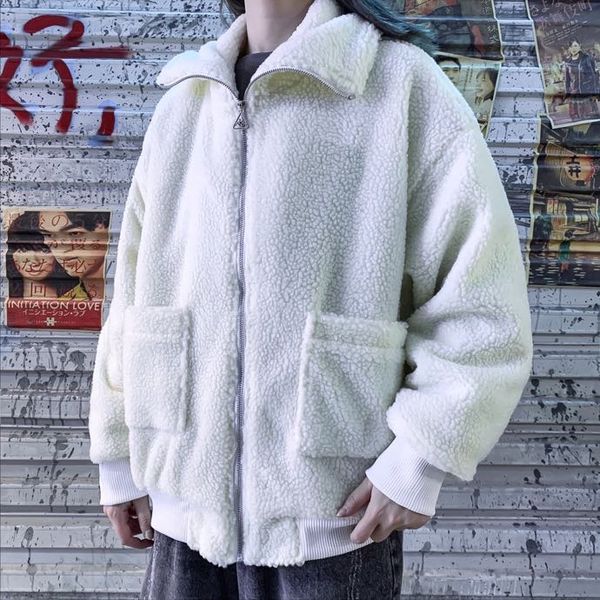 

fashion women's winter cotton coat stand-up collar lamb wool warm design double letter embroidery trend men's jacket size m, Black