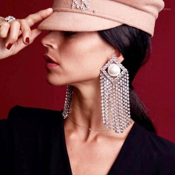 

dangle & chandelier boutique full shiny rhinestone tassel earrings for women fashion jewelry party show dress statement accessories1, Silver