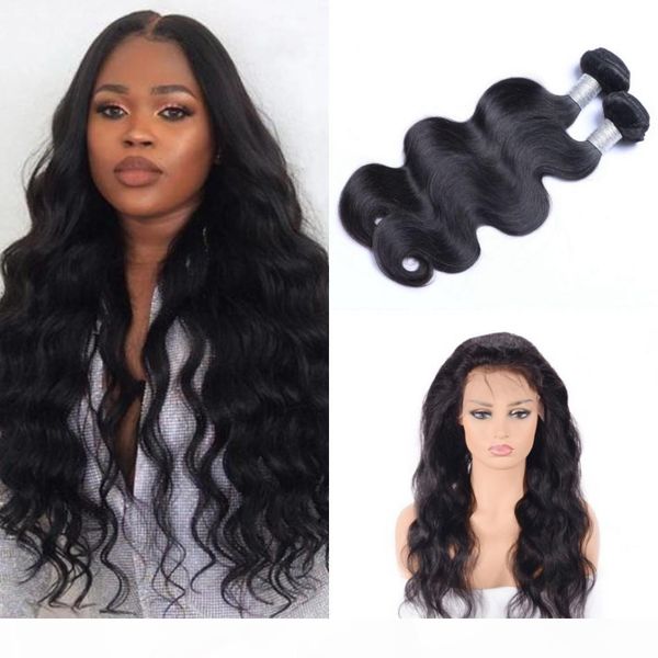 

body wave hair 2 bundles with 360 frontal closure mongolian virgin human hair 360 lace frontal with bundles, Black;brown