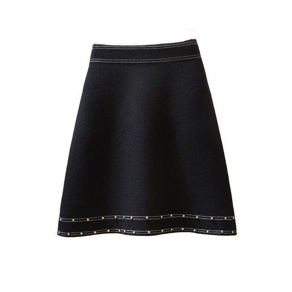 

new black 2021 knitting women's wool spring beads high thin skirt hip y298 s4h3