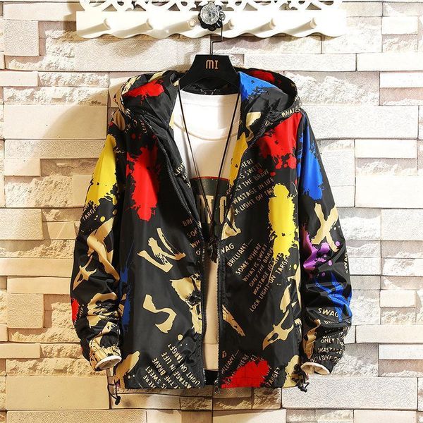 

fashion brand spring autumn men casual streetwear floral hoodie jacket man clothes mens windbreaker coat male outwear1, Black;brown