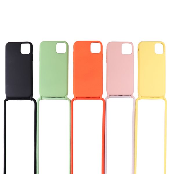 

жидкий силиконовый чехол для телефона iphone 11 pro max 6 7 8р x xr xs se2020 crossbody ожерелье ремешок мягкая flocking крышка с ремешок