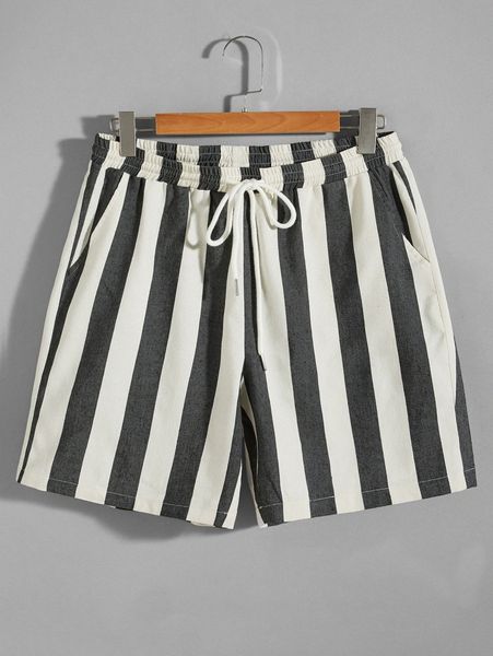

men drawstring waist two tone striped shorts g0k1#, Black