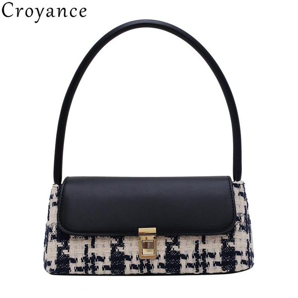 

croyance fashion winter women handbags wool and pu leather shoulder bags plaid messenger bag purse