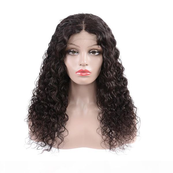 

4*4 lace front human hair wigs for 4x4 9a water wave curly lace front wigs human hair pre plucked with baby hair, Black;brown