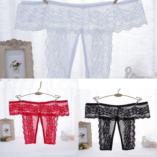 

oxda new thongs string cotton women panties g low underwear transparent lace panties waist t-back -l 29, Black;white