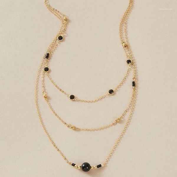 

black beads pendant choker necklace for women multilayer chain necklaces collares fashion jewelry accessories 99131, Golden;silver