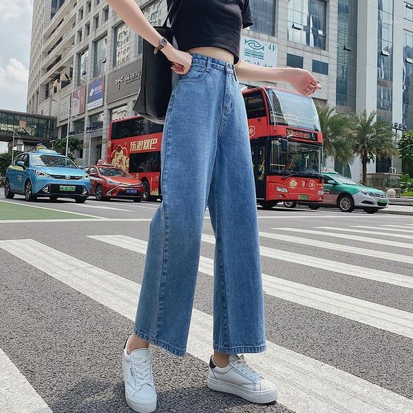 

2020 autumn winter solid casual fashion high waist straight pants loose zipper women amkle-length pants1, Blue