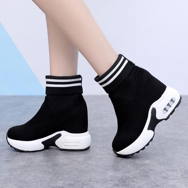 

women's thick soled increasing sports student short boots lady's socks shoes1, Black