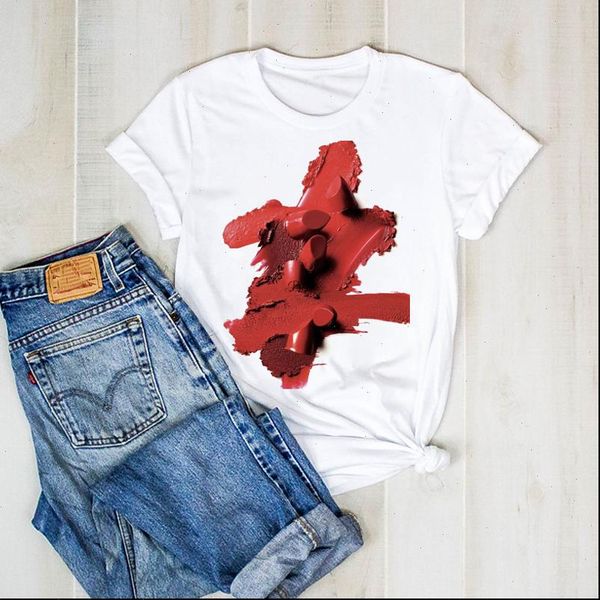 

women print fashion cute lipstick 3d color lady graphict ladies clothes tee female tshirt womens shirt clothing t shirt, White