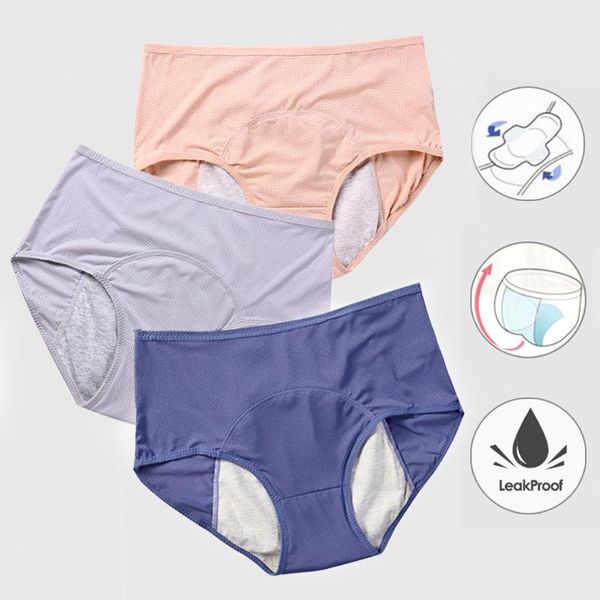 

menstrual panties proof cotton briefs high waist warm female women pants leak proof incontinence underwear period 3pcs, Black;pink