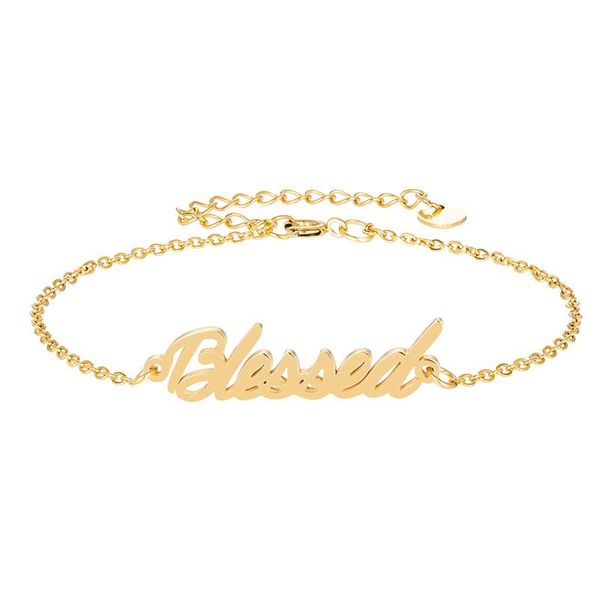

stainless steel jewelry blessed name anklet bracelet for women girl's handwriting words charm christmas wedding bridesmaid gift, Black