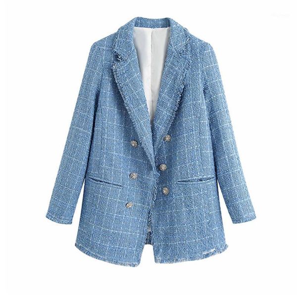 

autumn winter women blue blazer 2021 fashion ladies double breasted suit jacket vintage loose office coat female streetwear h9061, White;black