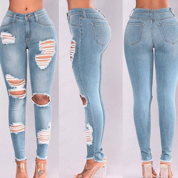 

jeans women's hole tight wash leggings light blue