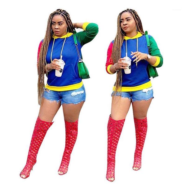

women drawstring color block patchwork cotton hoodie 2018spring autumn long sleeve ladies casual sport blue pullovers sweatshirt1, Black