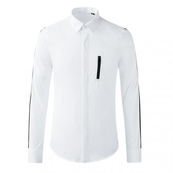 

black white mens shirts luxury 100% cotton long sleeve casual party mens dress shirts chest pocket slim male 3xl, White;black