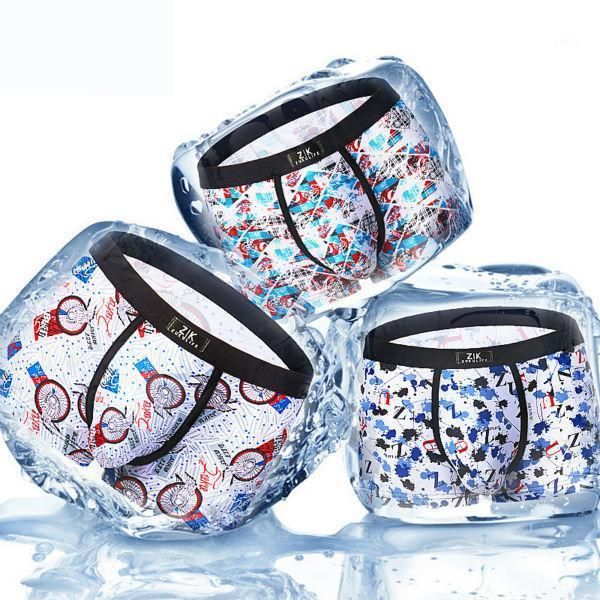 

2020 boxer men shorts ice silk calzoncillos hombre boxer marca men's panties mid-rise underwear 3d panty print plus size1, Black;white