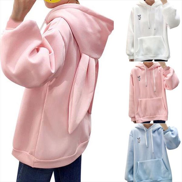 

womens rabbit ear girl long sleeve hoodies sweatshirt autumn winter cotton hooded coat lovely female bunny hoodies, Black