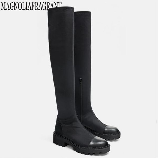 

new slim stretch lycra high platform long winter women sock over the knee boots lj201130, Black