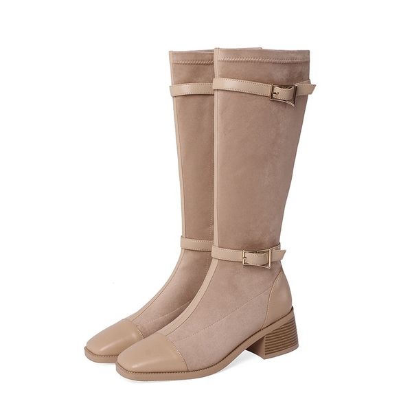 

2021 women's shoes winter knee high fashion black apricot quality zip heels long 34-40 boots kxv7