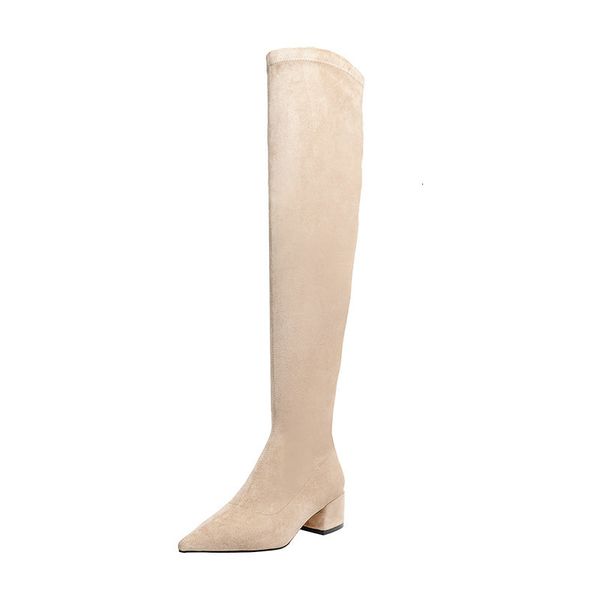

2021 new tight warm winter snow long over the knee boots women high heels pointed toe party shoes woman ppz2, Black