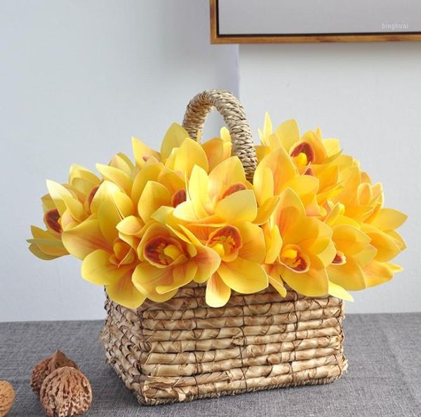 

artificial cymbidium simulation silk flower home living room decorative flower 6 colors 4 heads 1 bouquet1