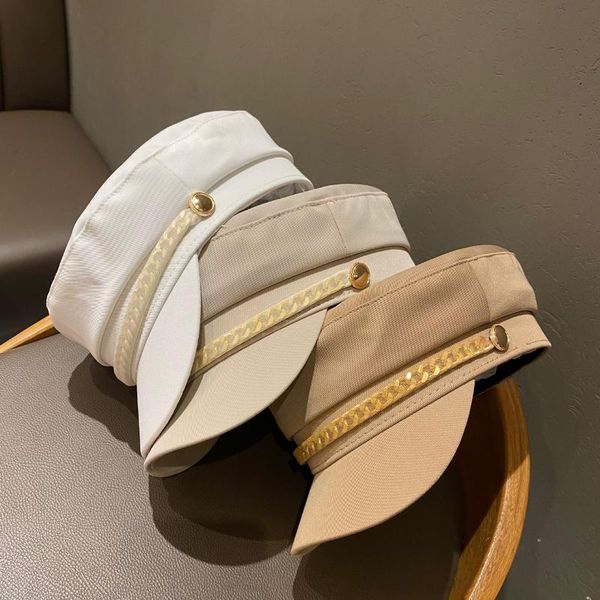 

stingy brim hats 202101-may9204 spring acrylic chain british style fashion leisure octagonal hat men women visors cap, Blue;gray