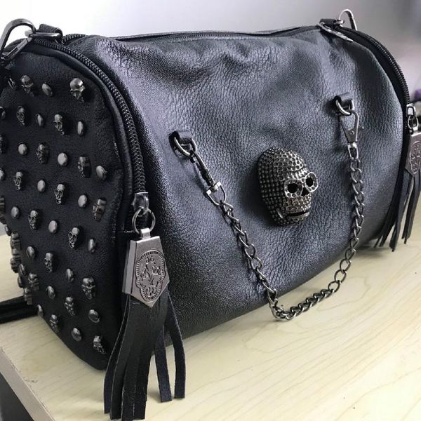 

skull women handle shoulder bag satchel tote purse fashion vintage big bag black