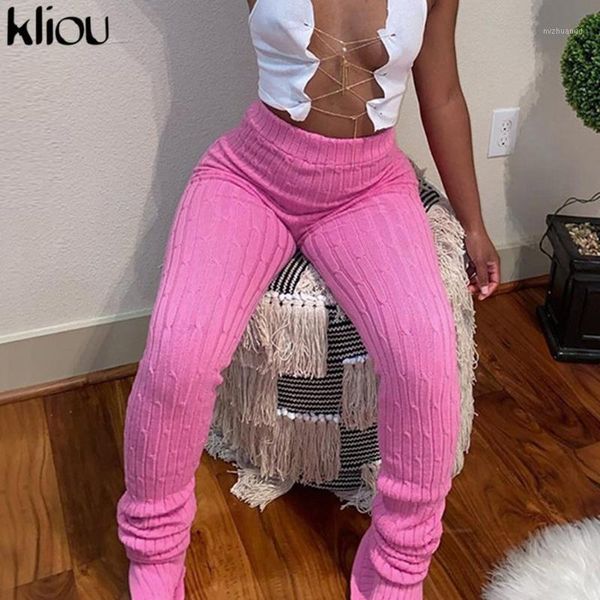 

kliou knittied twist autumn pants women pencil woolen side slit solid trousers skinny casual workout solid female outfits1, Black;white
